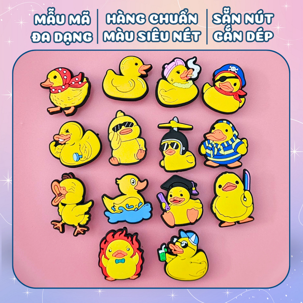 Set charm 7 cái gắn dép mẫu vịt vàng SC30, bộ charm sticker dép chất nhựa dẻo trang trí charm dép