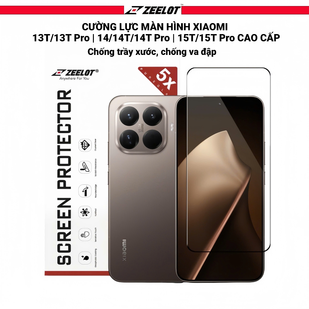 Kính cường lực trong suốt Xiaomi Zeelot cao cấp cho 13T/13T Pro | 14/14T/14T Pro | 15T/15T Pro