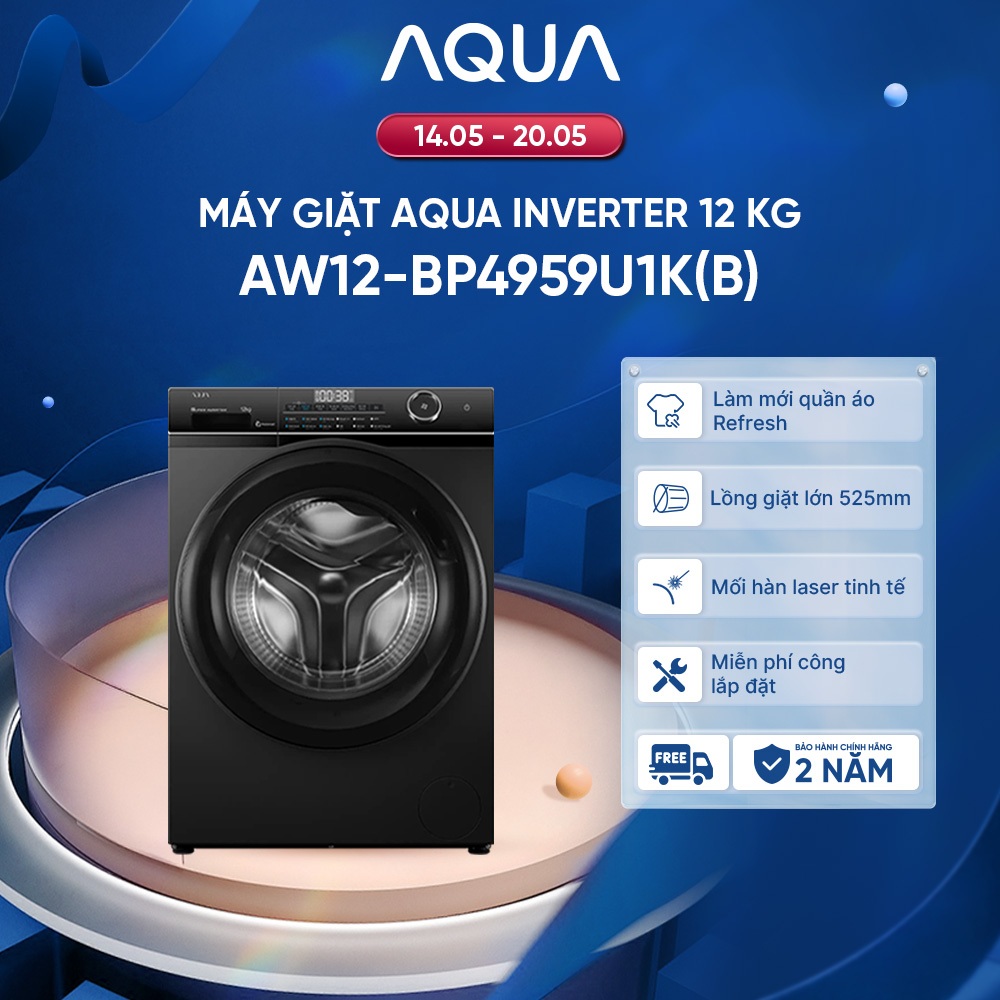 Máy giặt Aqua Inverter 12 kg AW12-BP4959U1K(B) - Bảo hành 2 năm - Hỗ trợ lắp đặt