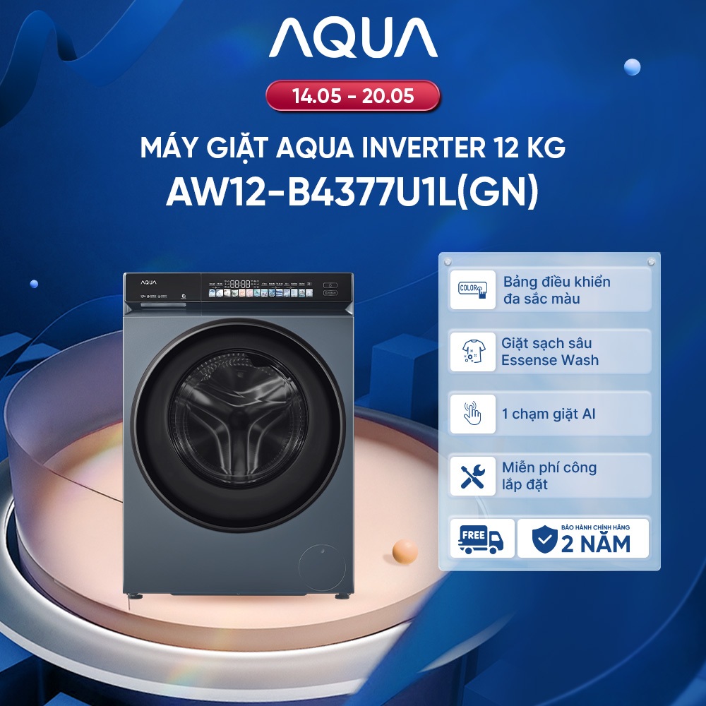 [SẢN PHẨM MỚI] Máy giặt cửa trước inverter 12kg AW12-B4377U1L(GN)- Hỗ trợ lắp đặt - Color AI 7 - Fre