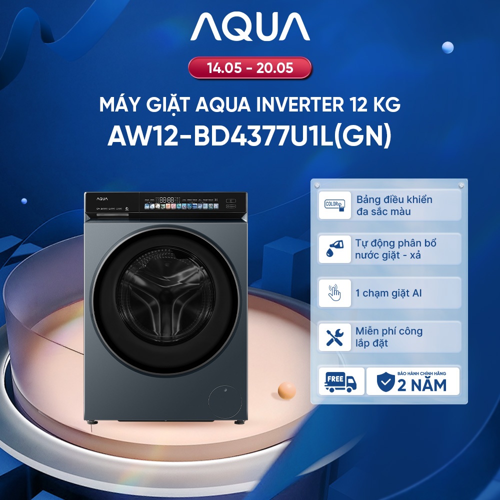 [SẢN PHẨM MỚI] Máy giặt cửa trước inverter 12kg AW12-BD4377U1L(GN) - Tự động phân bổ nước giặt xả - 