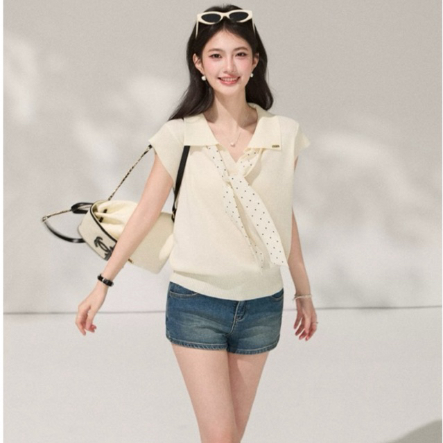 Áo polo tay lỡ kèm khăn Oyanxi