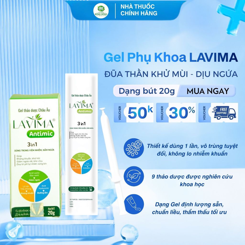 [CHÍNH HÃNG] Bút Gel Phụ Khoa Lavima Thảo Dược Châu Âu Giảm Viêm Nấm Ngứa 3g/Ống