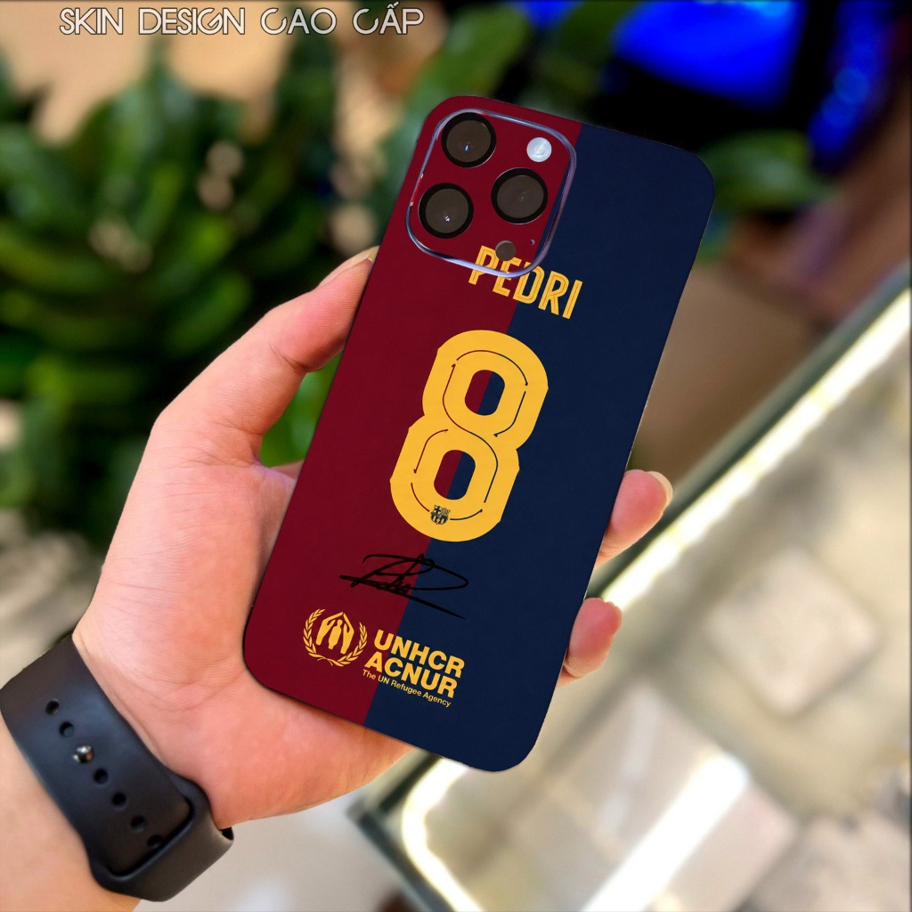 Skin dán điện thoại Pedri Barca chống nước, Ảnh in HD sắc nét – Decal dán lưng full máy cho iPhone, 