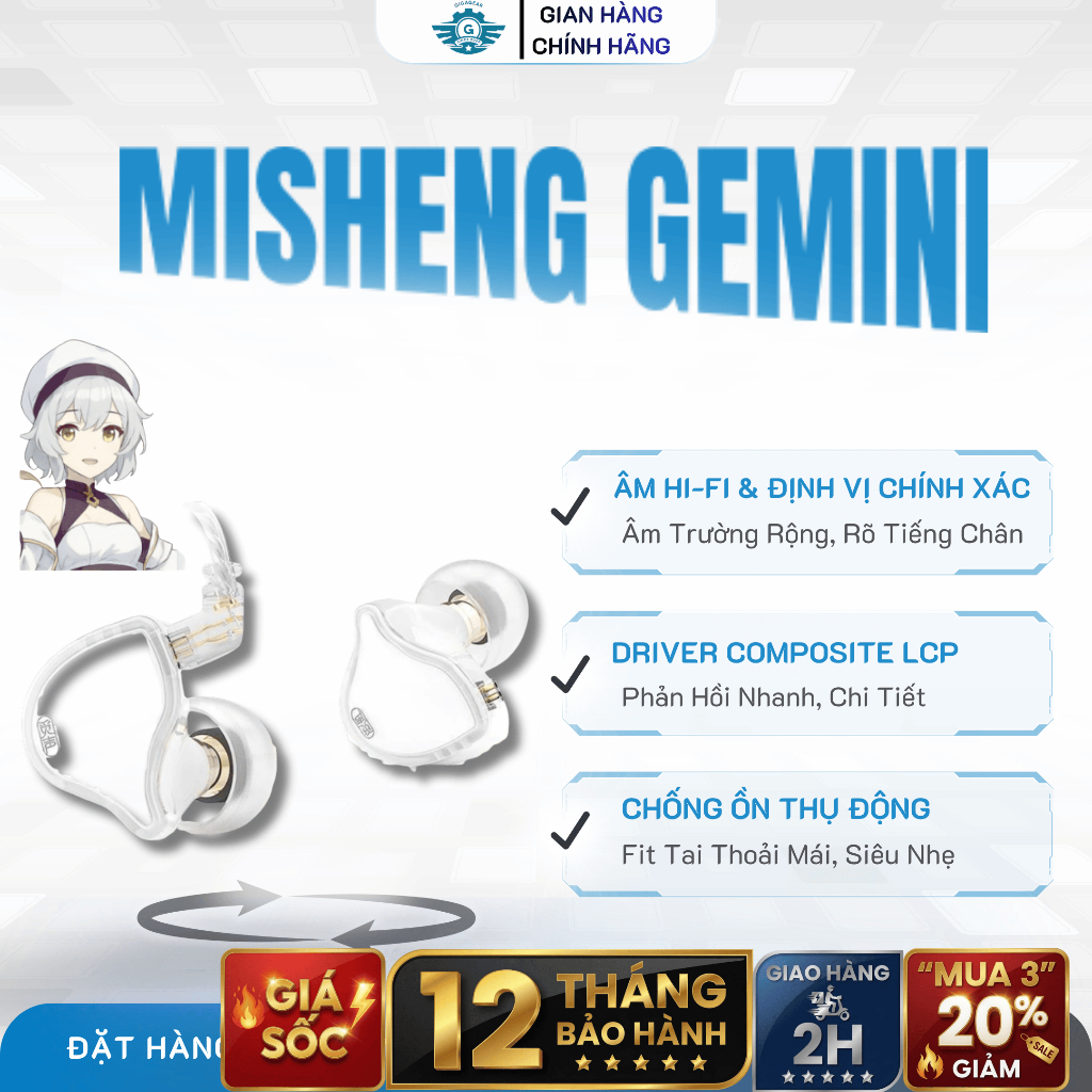 🎵 [Cực Hot] Tai nghe In-Ear Misheng Gemini – Có Mic, HiFi, Màng loa LCP, Dây Mạ Bạc, 3.5 mm,Bass Sâu