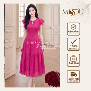 Váy Công Chúa MDU5996 Tơ Nhăn Nhật Hồng Sen Tay Cánh Tiên Xòe Ngọt Ngào