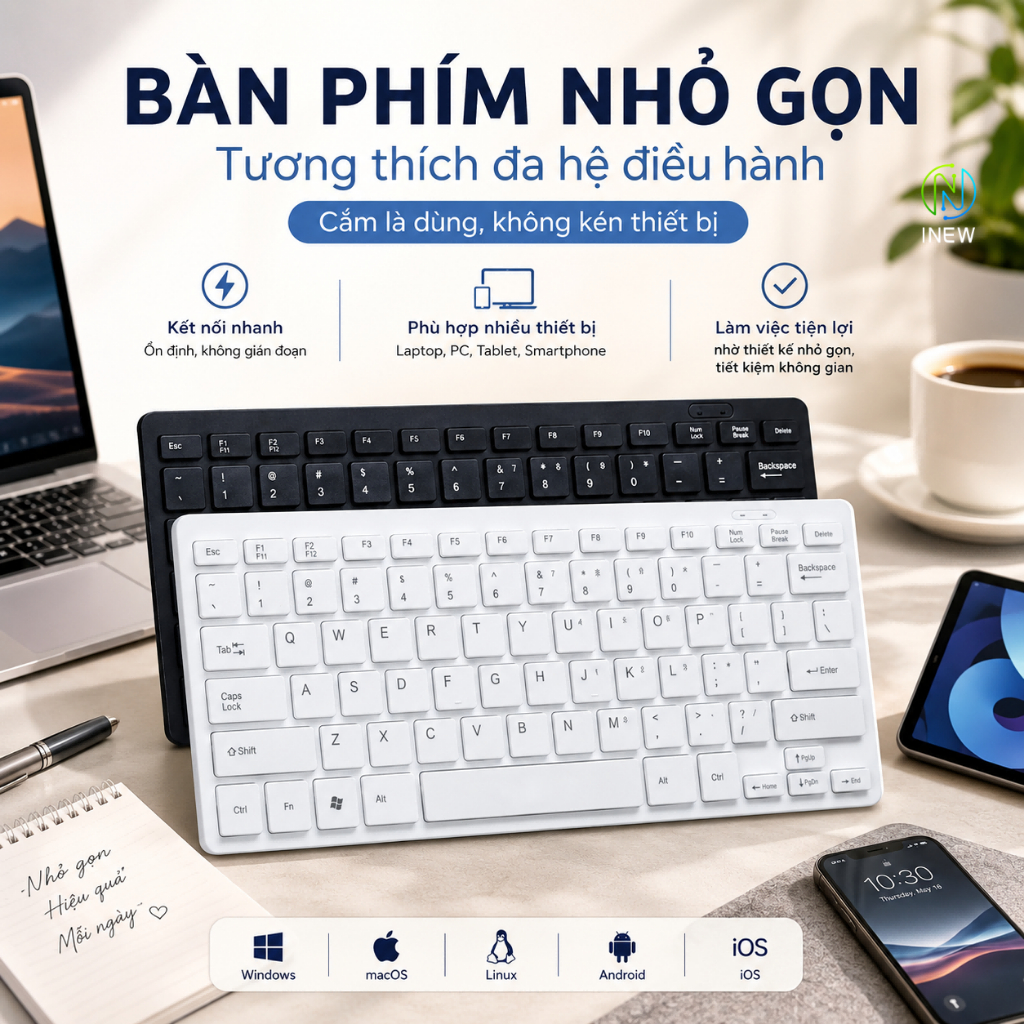 Bàn phím có dây nhỏ gọn tiện dụng, Bàn phím thiết kế mỏng cao cấp cho dân văn phòng, học sinh