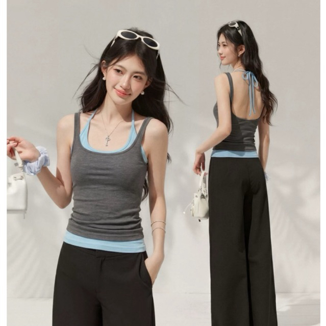 Áo hai dây hai lớp hở lưng Oyanxi