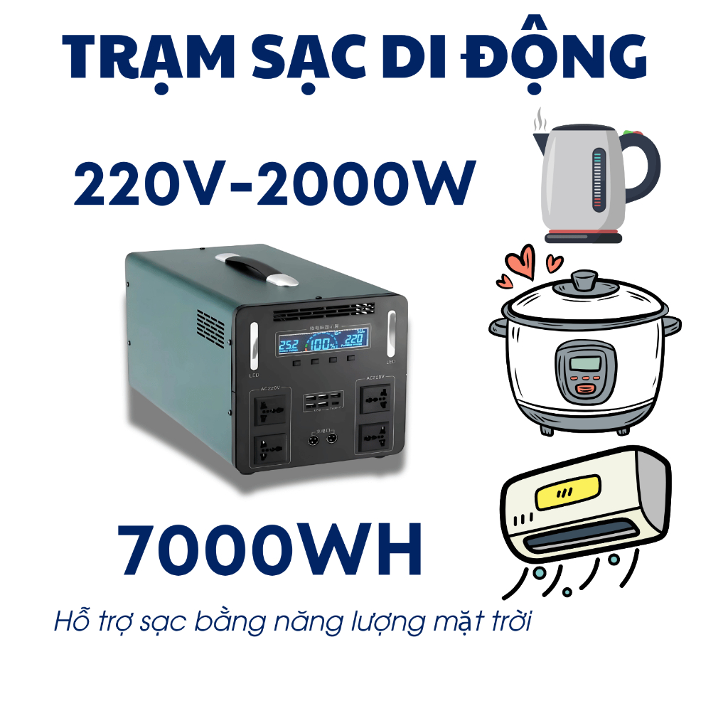 🔥 Máy Phát Điện Mini 2000W - 7 KWh  ⚡ Sạc Dự Phòng Đa Năng 🔋 Cắm Trại - Dã Ngoại - Gia Đình 🏕️