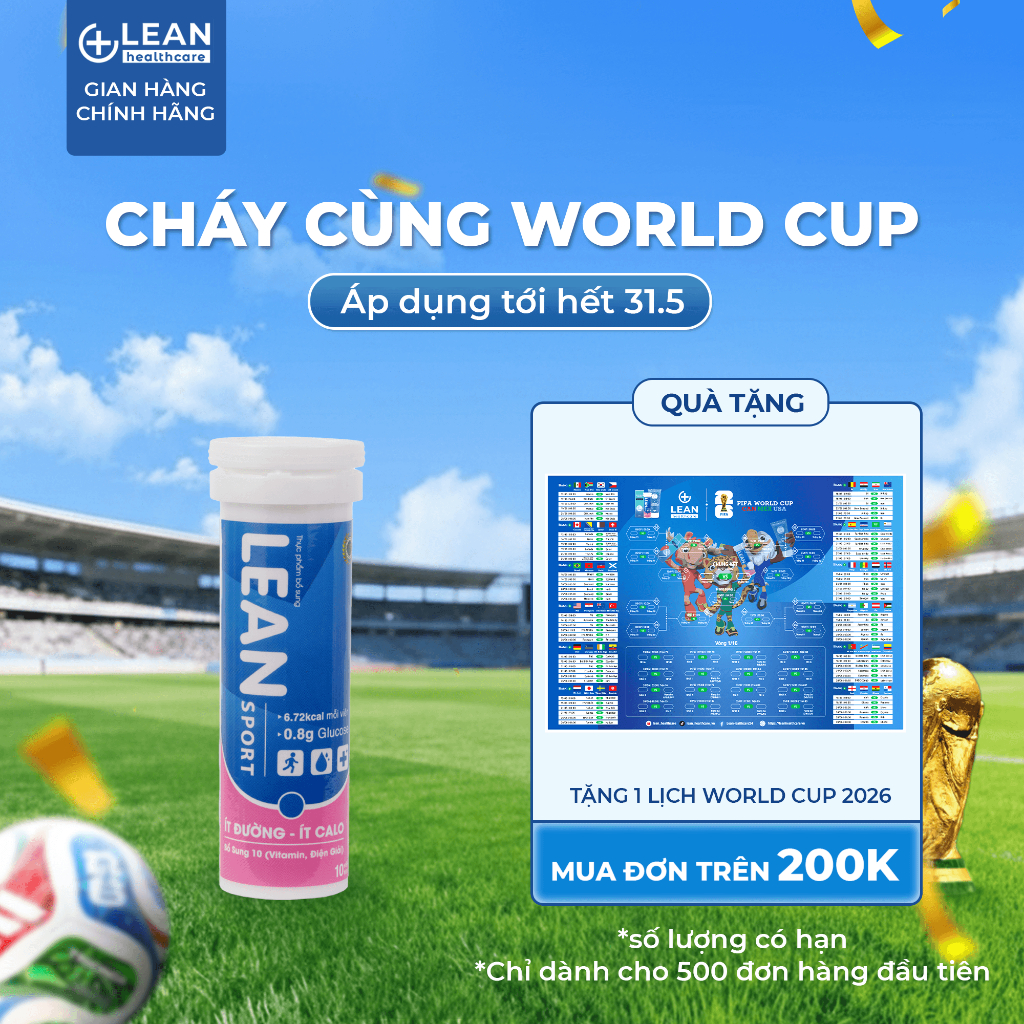 Viên sủi điện giải thể thao Lean Sport Hương Chanh Dâu Nhiệt Đới dành cho thể thao tuýp 10 viên