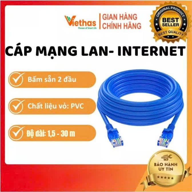 Dây Mạng Lan- Internet 2 Đầu Bấm Sẵn Chiều Dài 1.5M đến 30M Màu Xanh