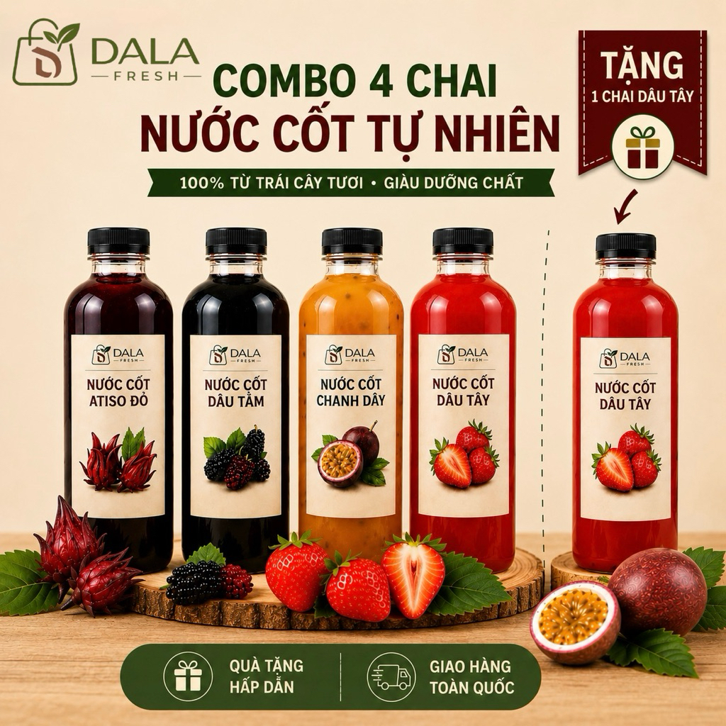 Nước Cốt Trái Cây DL FRESH – Dâu Tây, Atiso Đỏ, Dâu Tằm, Chanh Dây | Nguyên Chất – Không Chất Bảo Qu