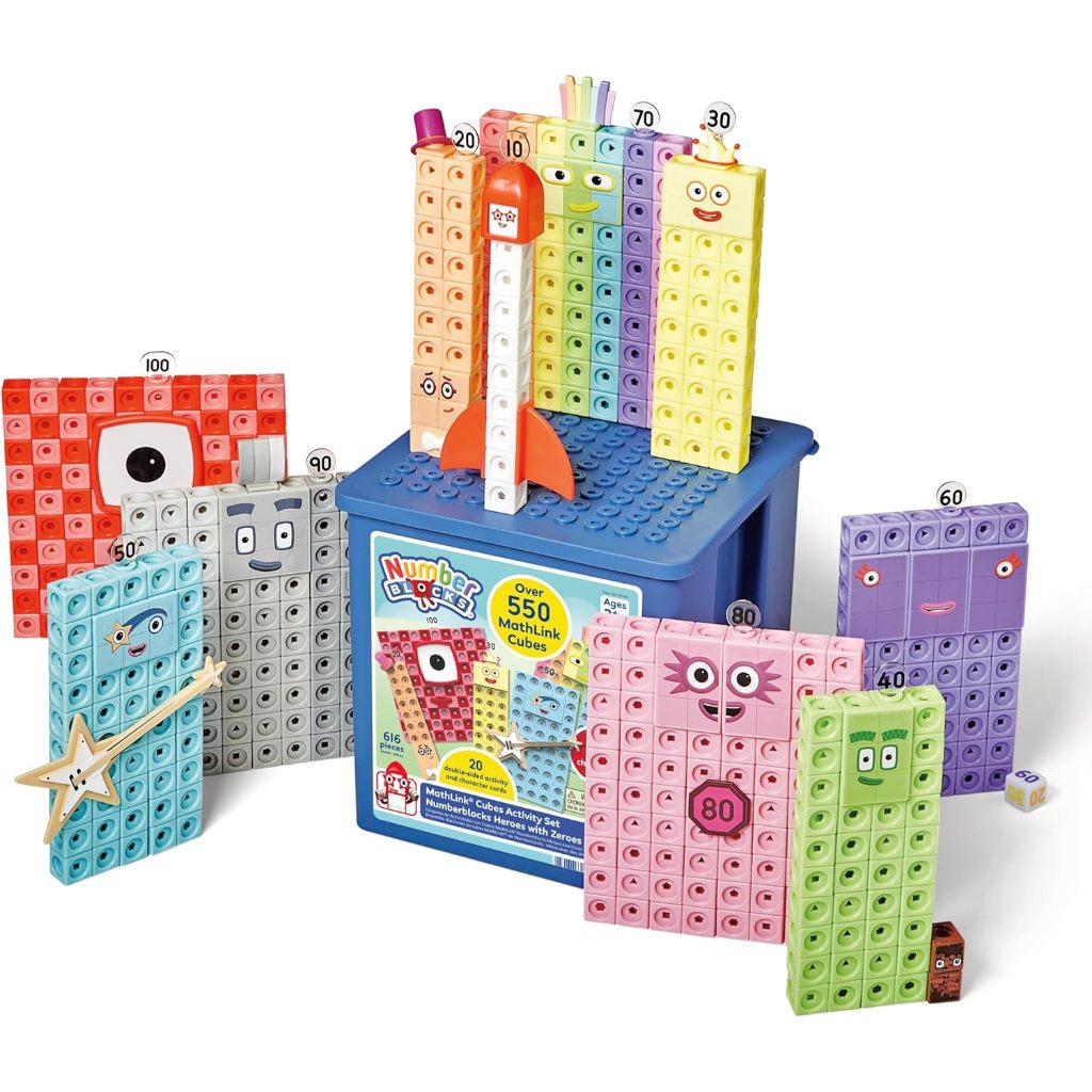 [Hàng nhập khẩu Mỹ] Bộ Numberblocks từ 10 -100 MathLink® Cubes Activity Set Numberblocks® Heroes wit