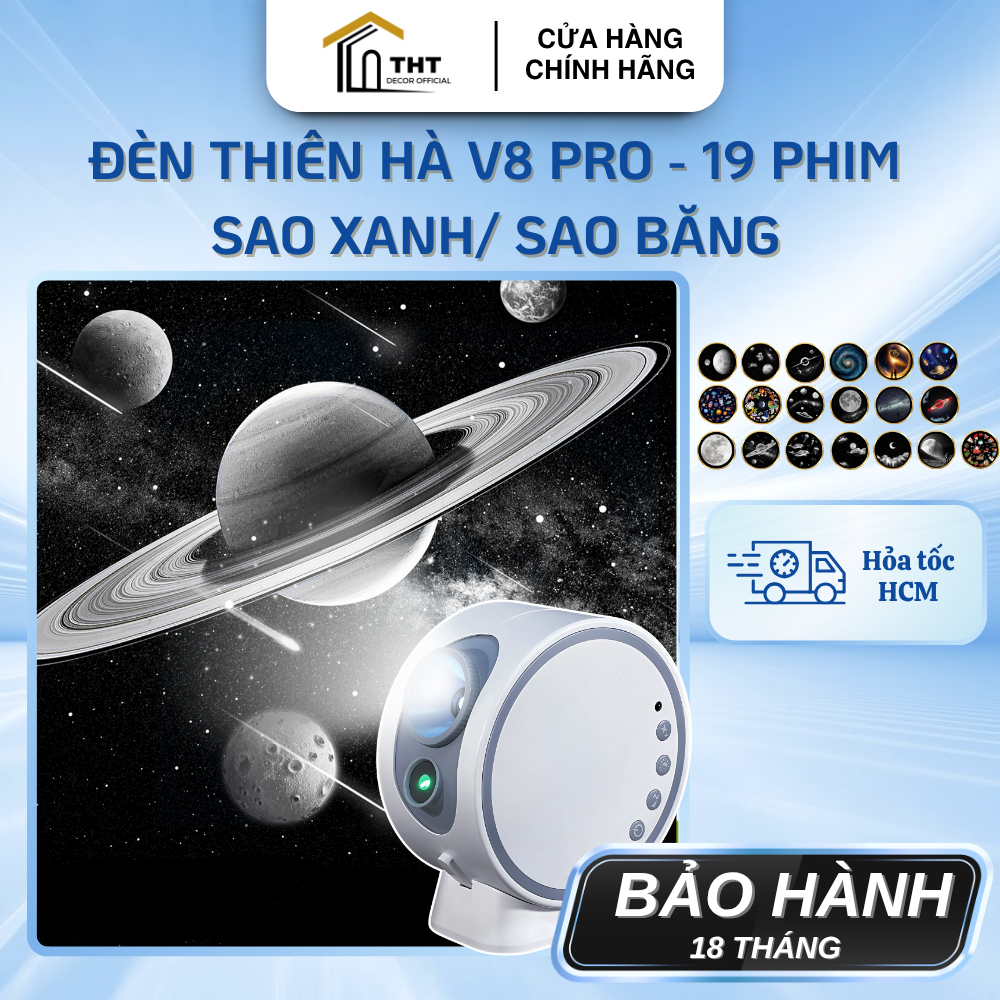 Đèn Thiên Hà V8 Pro Đèn Thiên Hà Cao Cấp Sao Băng/ Sao Xanh Đèn Galaxy V8 Kết Nối Bluetooth 19 Phim 