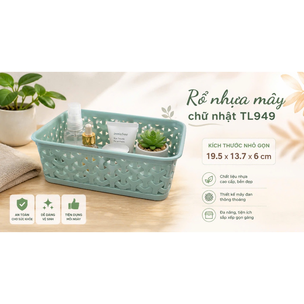 Rổ nhựa mây chữ nhật TỰ LẬP TL949