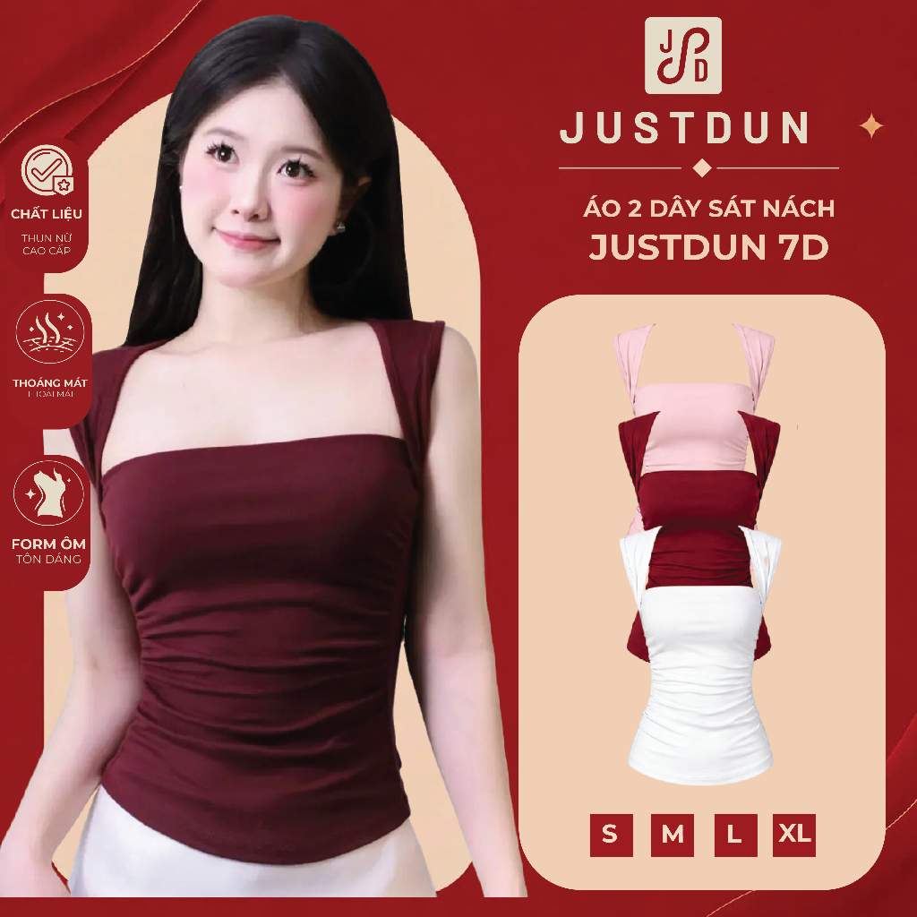Áo 2 Dây Sát Nách Ôm Body Basic Cúp Ngực Nhún Eo Viền Vai JUSTDUN 7D - Cotton Mịn, Tôn Dáng