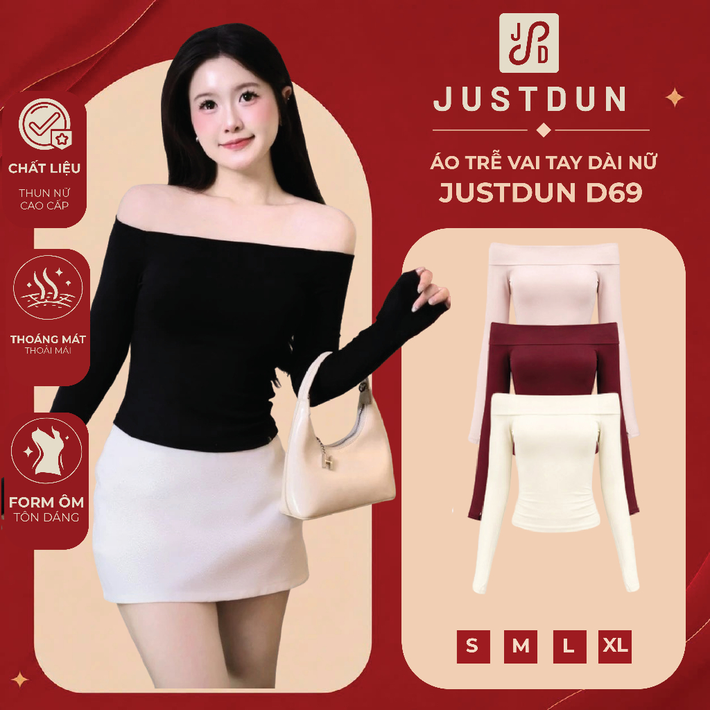 Áo Trễ Vai Tay Dài Nữ JUSTDUN D69 - Ôm Body, Basic, Cotton Mềm Mịn, Tôn Dáng, Thoáng Mát, Co Giãn | BigBuy360 - bigbuy360.vn