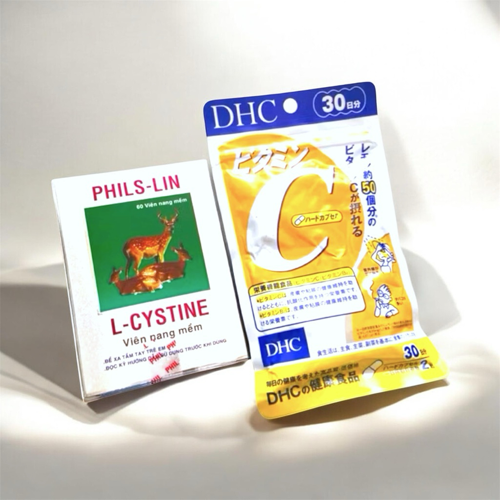 COMBO LCYSTINE VÀ VITAMIN C DHC giúp đẹp da, giảm rụng tóc, Coenzym Q10, l crystine