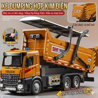 Đồ chơi xe tải ben điện tự đóng mở nắp thùng bằng hợp kim có nhạc và đèn