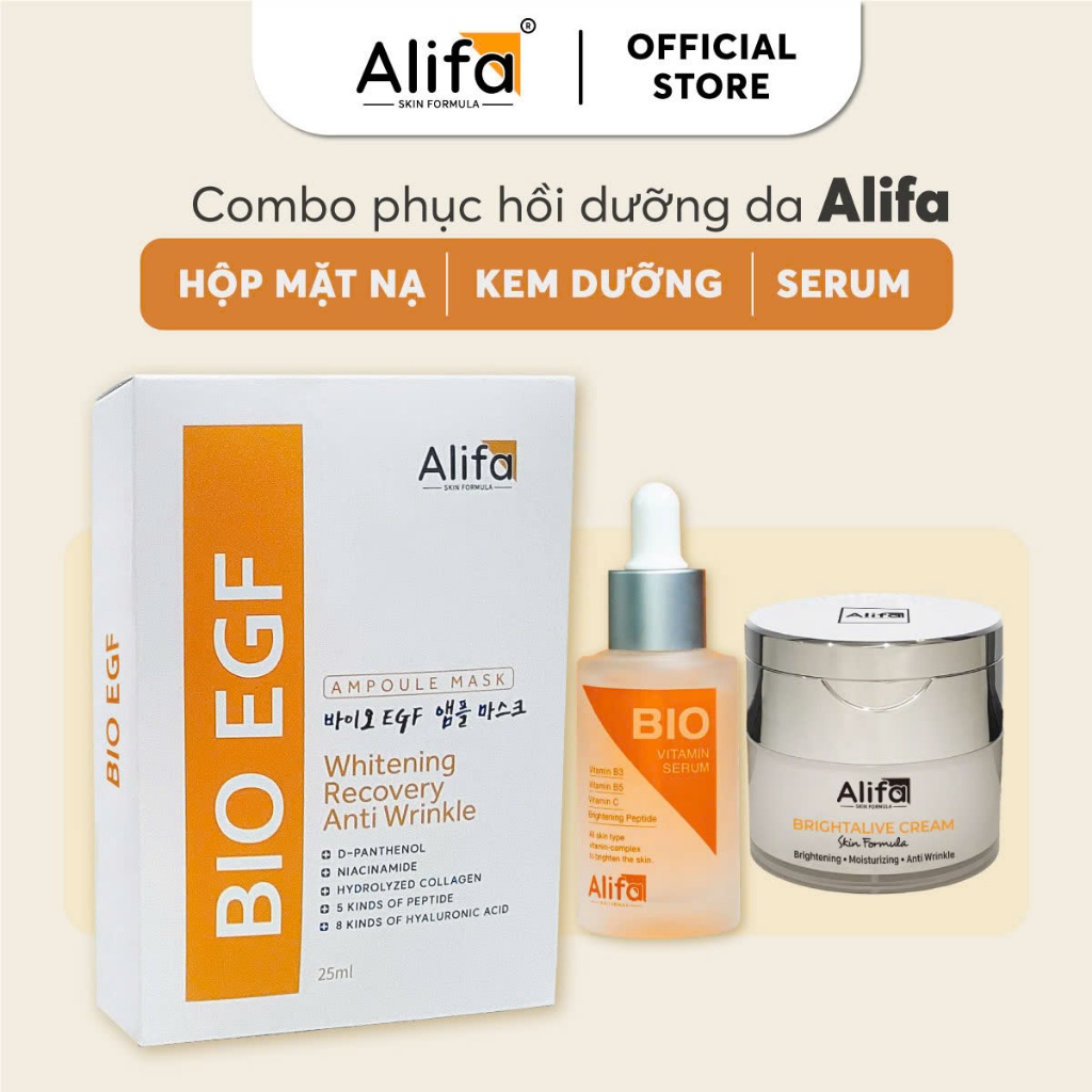 Combo Phục hồi, dưỡng da 6: Kem dưỡng Alifa + Serum BIO + Mặt nạ Alifa