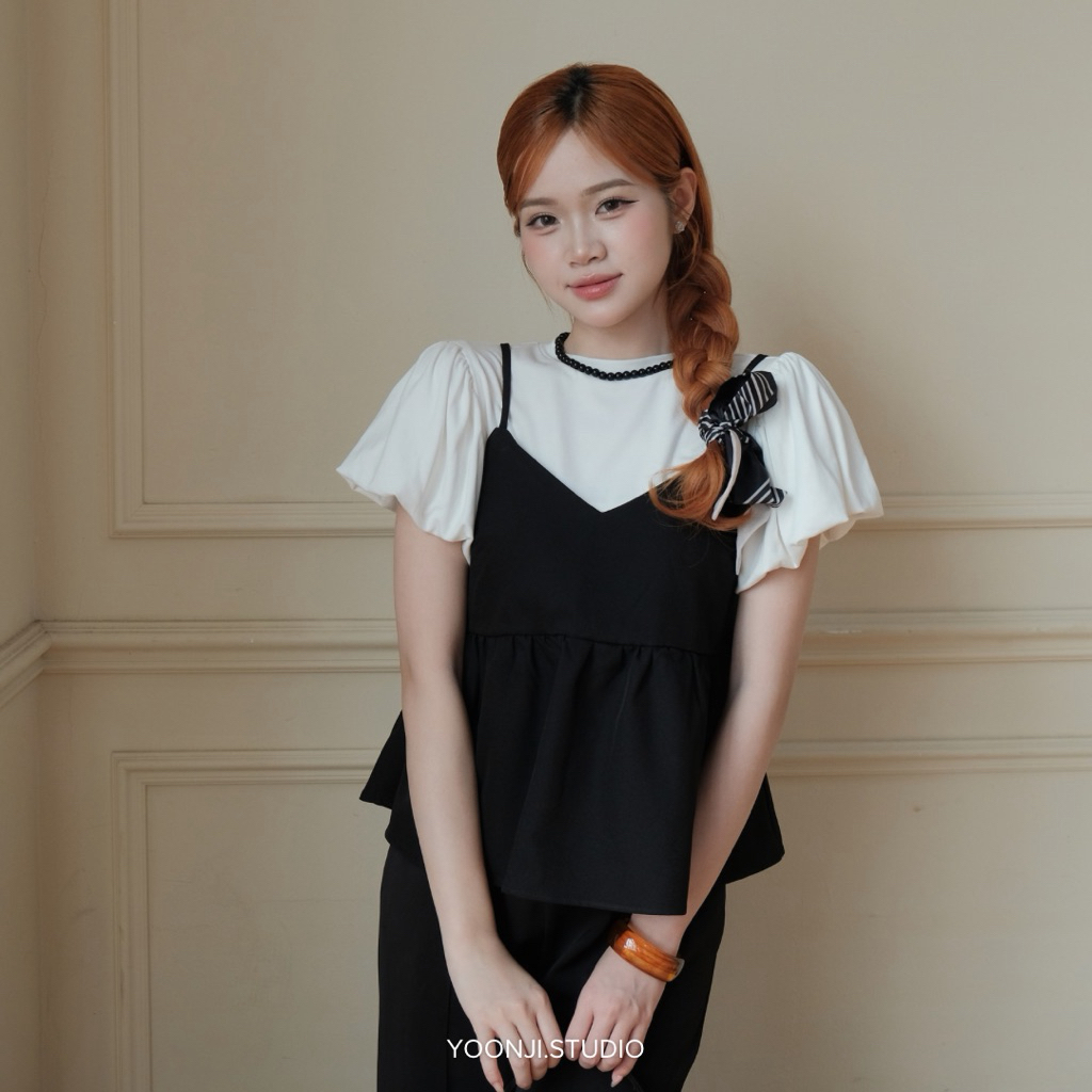 YOONJI - Áo thun tay bồng dáng croptop ( tuỳ chọn yếm)