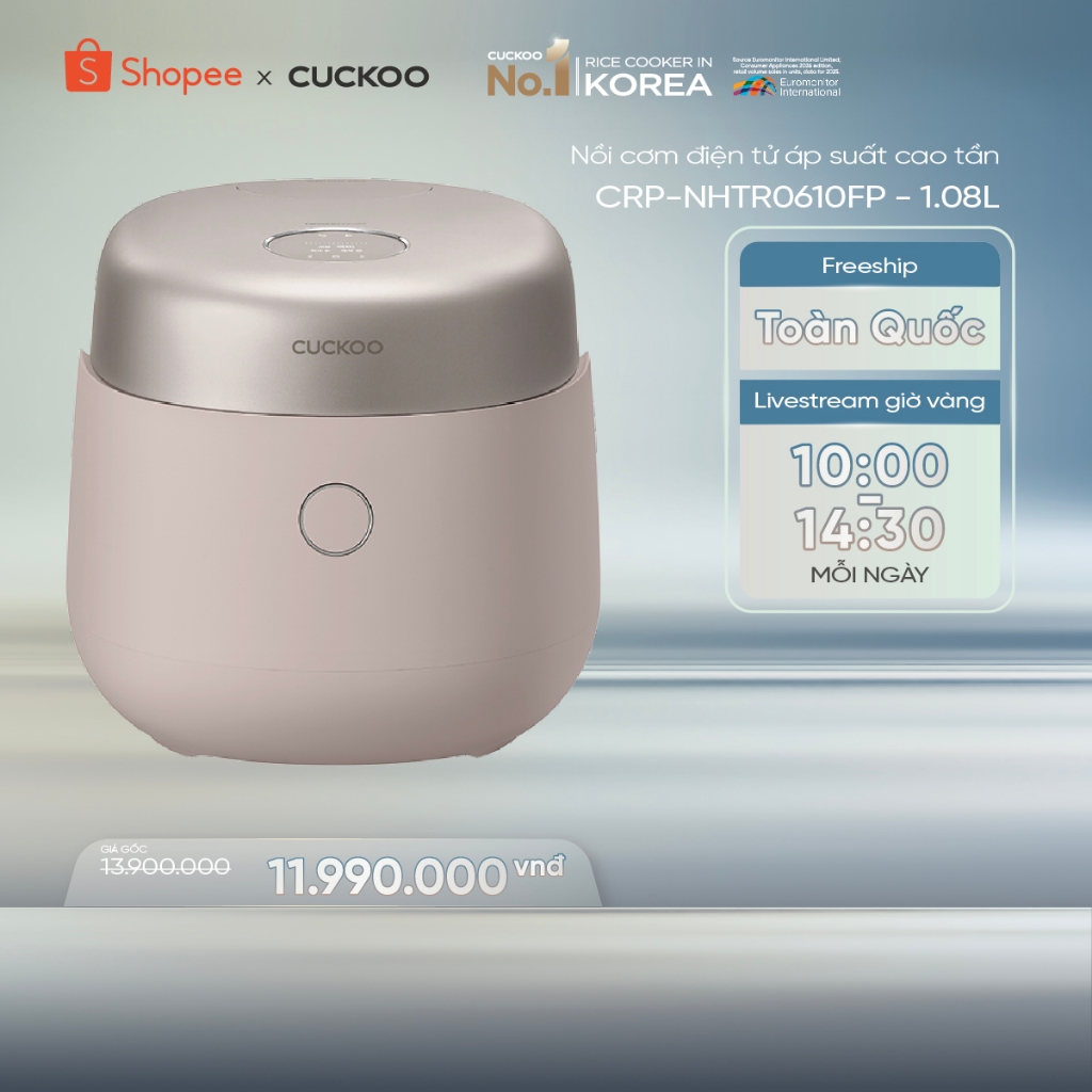 Nồi cơm điện áp suất kép cao tần Cuckoo 1.08L CRP-NHTR0610FP- Màu hồng đất- Lòng nồi phủ men Xwall đ