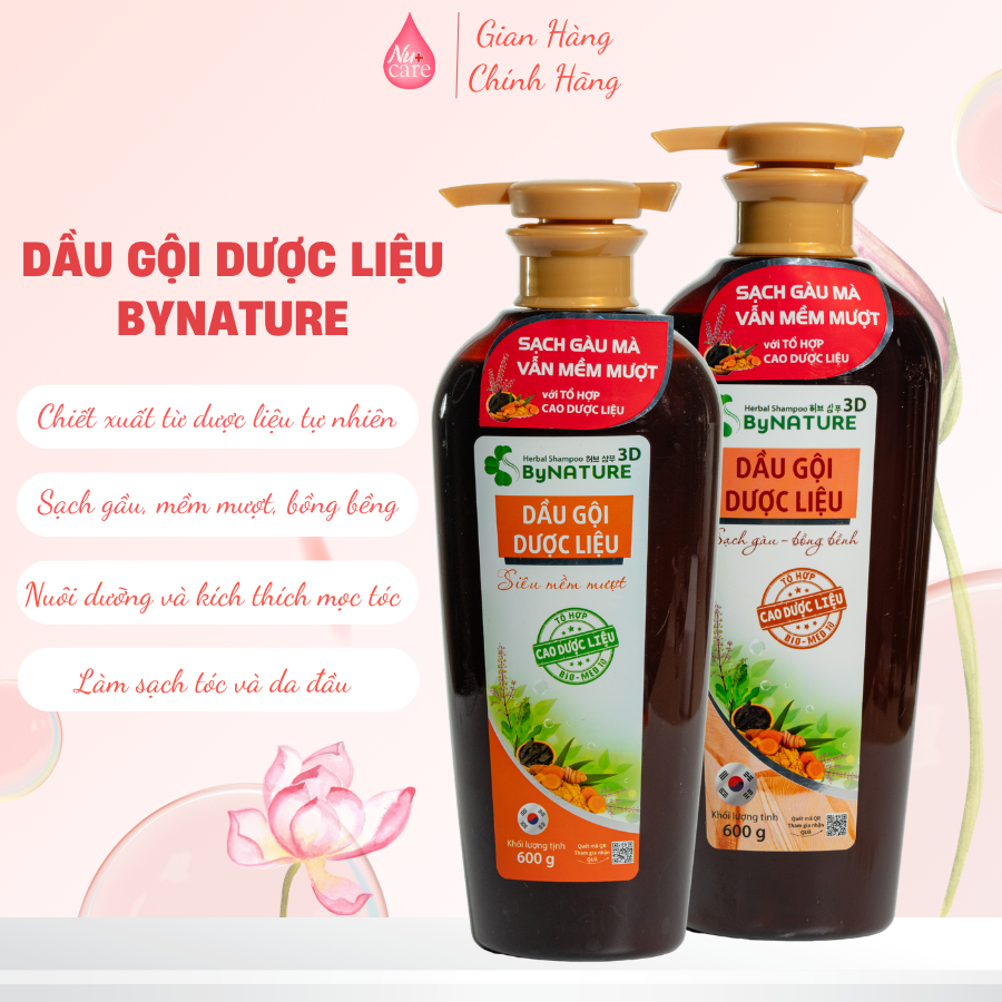 Dầu Gội Dược Liệu Bynature, Ngăn Ngừa Rụng, Giảm Gàu,Giúp Tóc Bồng Bềnh Mềm Mượt - Chai 600g