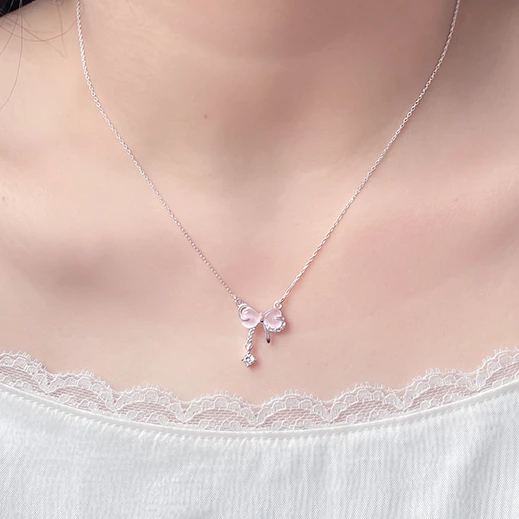 Dây chuyền bạc nữ nơ điệu trái tim Asimi Lace Embrace DC76 5