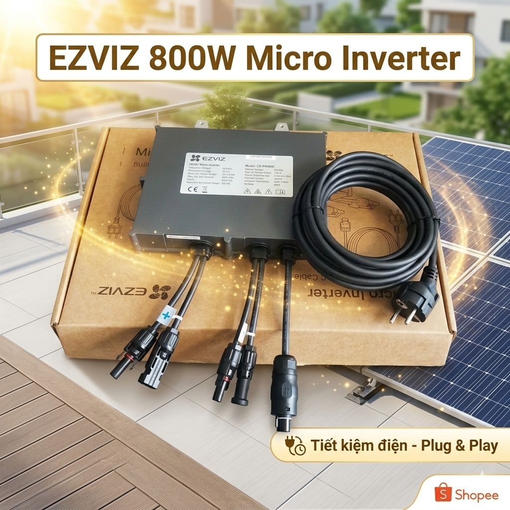 EZVIZ Micro Inverter 800W CS-PIM800 - Biến Tần Năng Lượng Mặt Trời, 2 MPPT, Giảm Hóa Đơn Điện, Chính