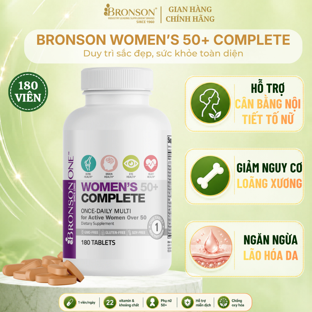 Viên Uống Cân Bằng Nội Tiết Tố Nữ Bronson Bronson ONE™ Women’s 50+ Complete Once-Daily Multivitamin,