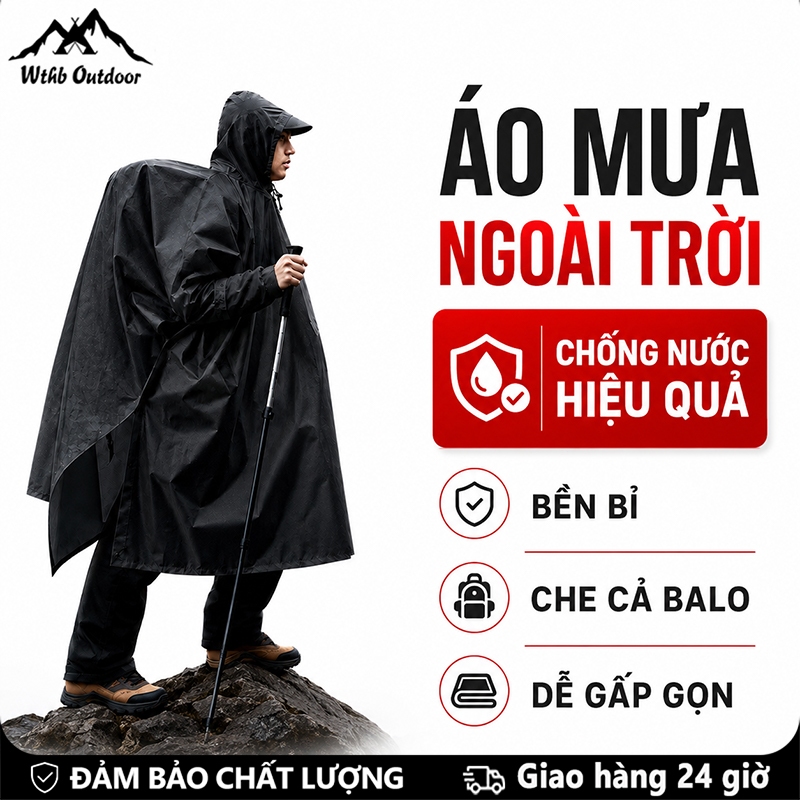 WTHB OUTDOOR Áo mưa thời trang người lớn loại dày 200×140cm áo choàng đi mưa đa năng, dùng ngoài trờ