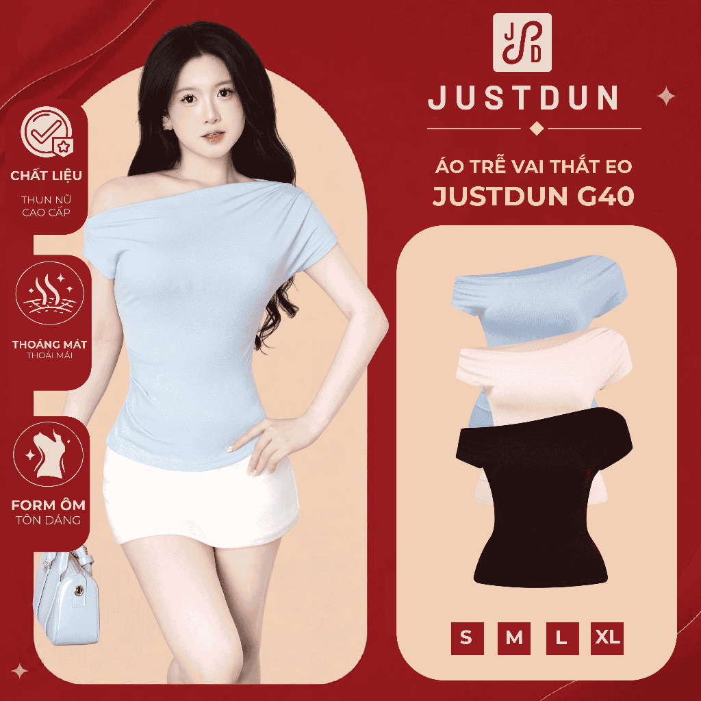 Áo Trễ Vai Nữ Thắt Eo Tôn Dáng Basic JUSTDUN Lệch Vai Tiểu Thư - G40