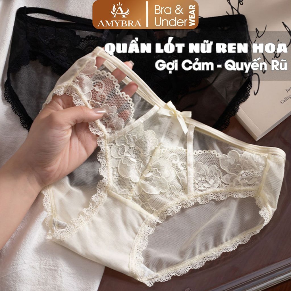 Quần Lót Sexy Ren Cao Cấp Họa Tiết Quyến Rũ, Quần Lót Không Lộ Viền Cạp Chun Co Dãn AMYBRA L8809