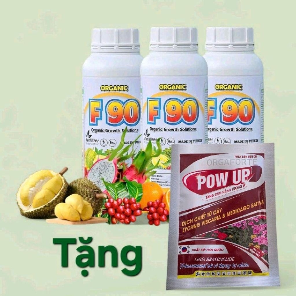combo 3 chai Organic F90, tặng Pow Up Phân bón hữu cơ vi sinh (chai 1 lít) nhập khẩu Thổ Nhĩ Kỳ, đi 