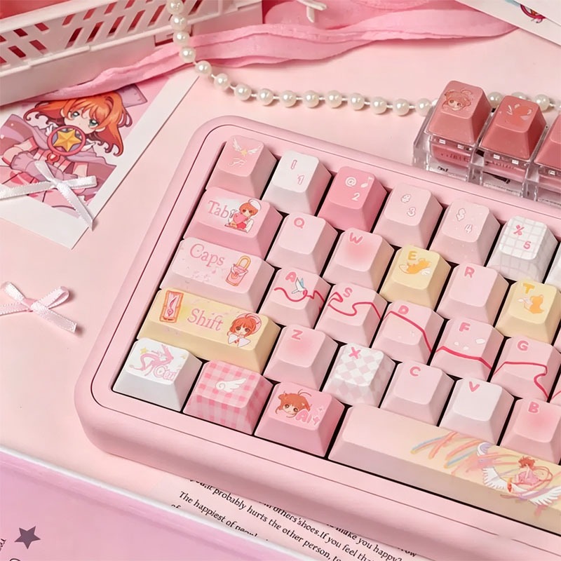Bộ Keycap Anime Hồng Sakura Siêu Cute Biến Góc Setup Thành Thế Giới Manga Kawaii Ngọt Ngào