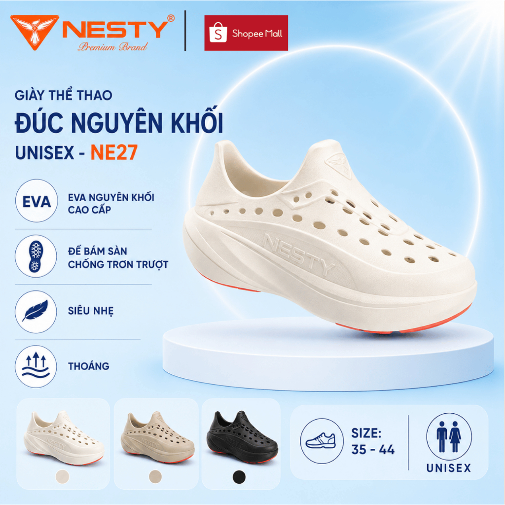 [NE27] GIÀY THỂ THAO ĐÚC NGUYÊN KHỐI UNISEX Siêu Nhẹ - Thời Trang & Êm Ái Thương Hiệu NESTY