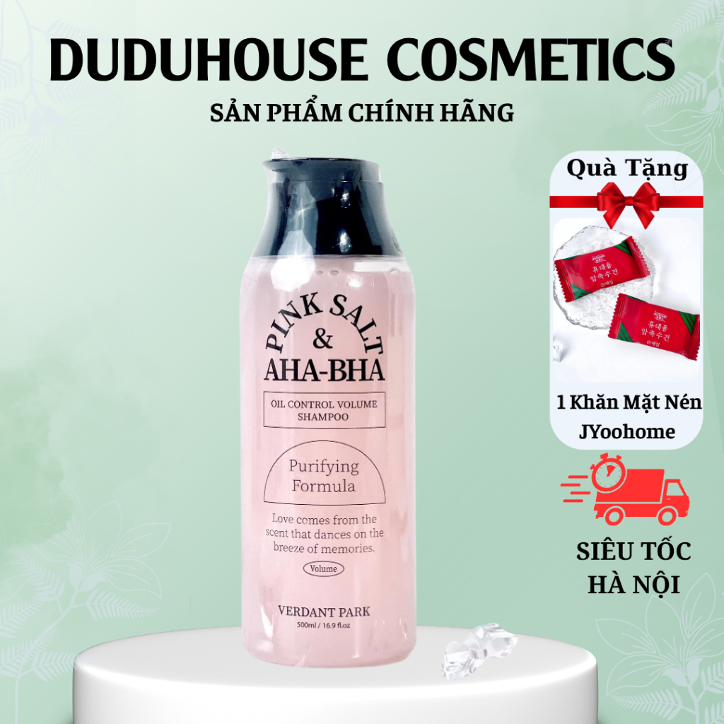 Bộ đôi Dầu Gội Xả VERDANT PARK muối hồng Himalaya AHA BHA kiềm dầu phồng tóc 500ml