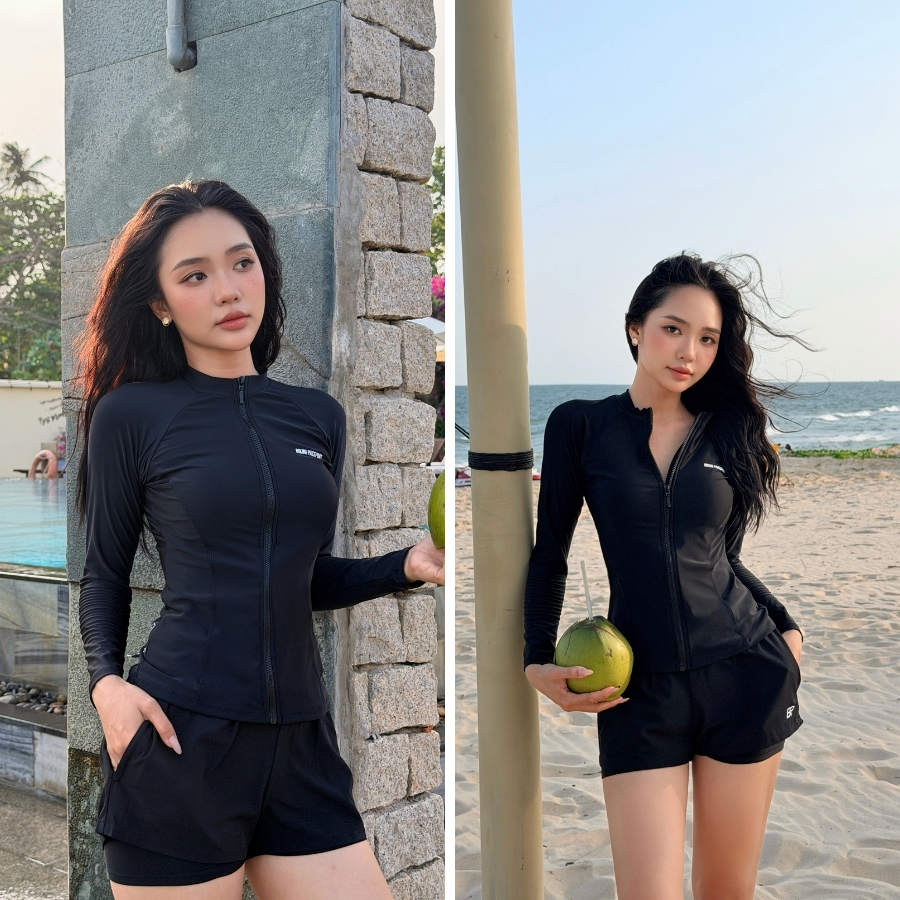 Áo bơi kín nữ tay dài chống nắng đi biển - Bikini Passport - BSV001_BL | BigBuy360 - bigbuy360.vn