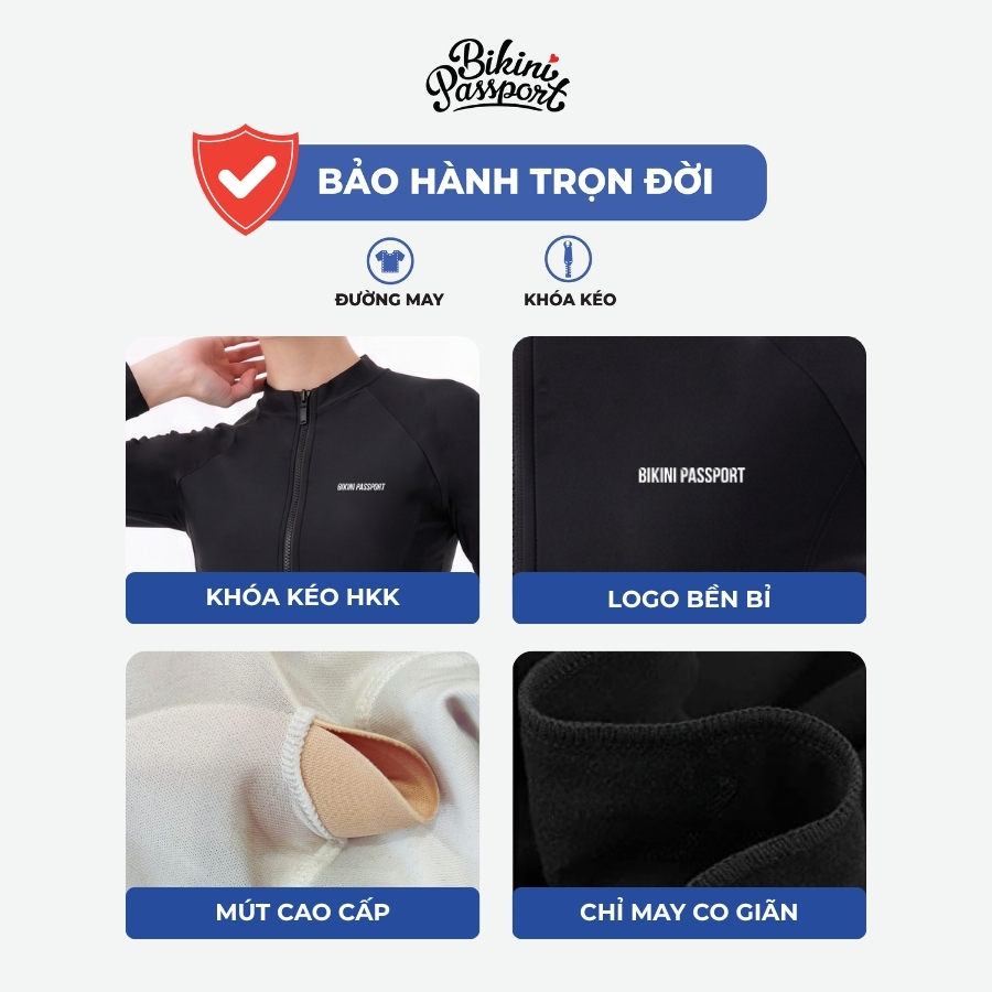Áo bơi kín nữ tay dài chống nắng đi biển - Bikini Passport - BSV001_BL | BigBuy360 - bigbuy360.vn