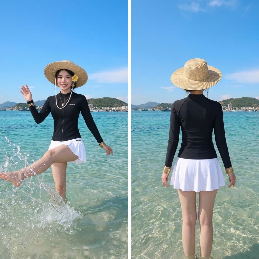 Áo bơi kín nữ tay dài chống nắng đi biển - Bikini Passport - BSV001_BL | BigBuy360 - bigbuy360.vn