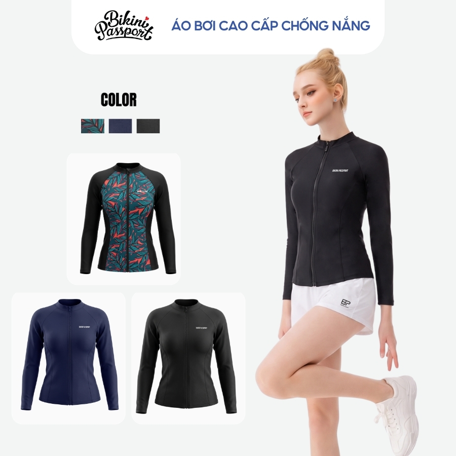 Áo bơi kín nữ tay dài chống nắng đi biển - Bikini Passport - BSV001_BL | BigBuy360 - bigbuy360.vn