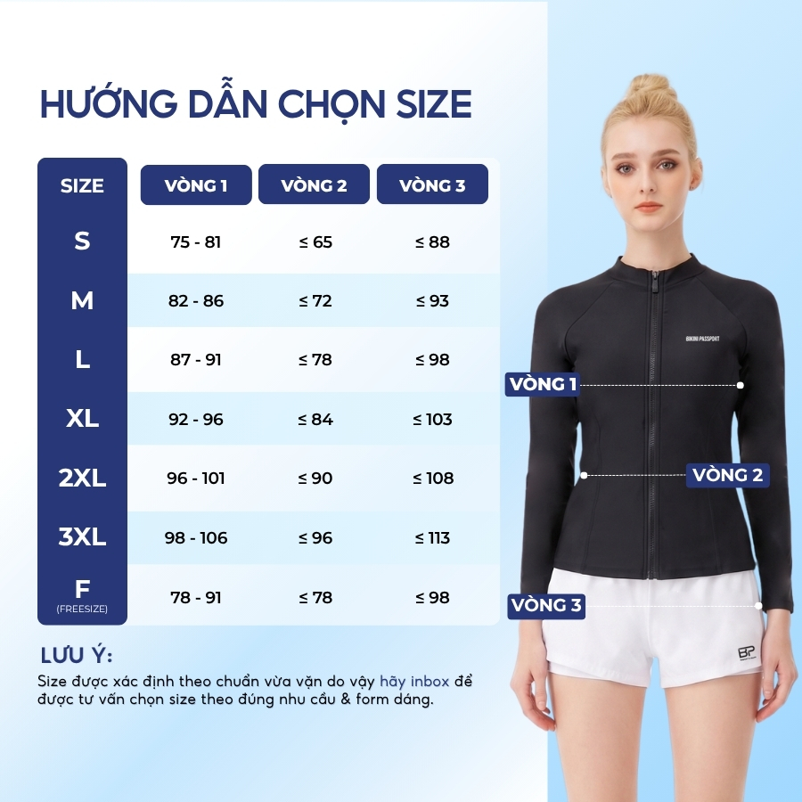 Áo bơi kín nữ tay dài chống nắng đi biển - Bikini Passport - BSV001_BL | BigBuy360 - bigbuy360.vn