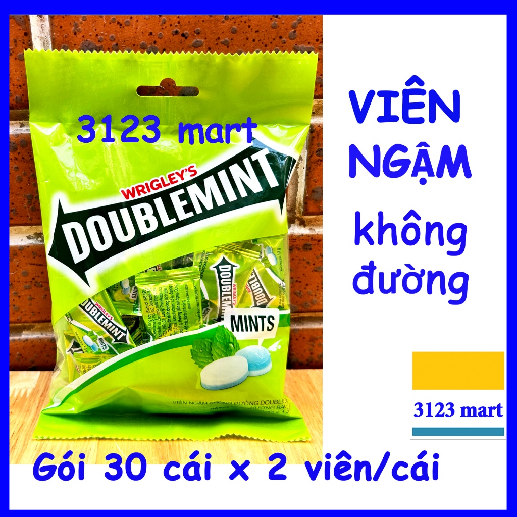 (SỈ từ 2,3,6) (hsd 01/2027) Kẹo viên NGẬM / Mints bạc hà không đường DOUBLEMINT thơm miệng 39g