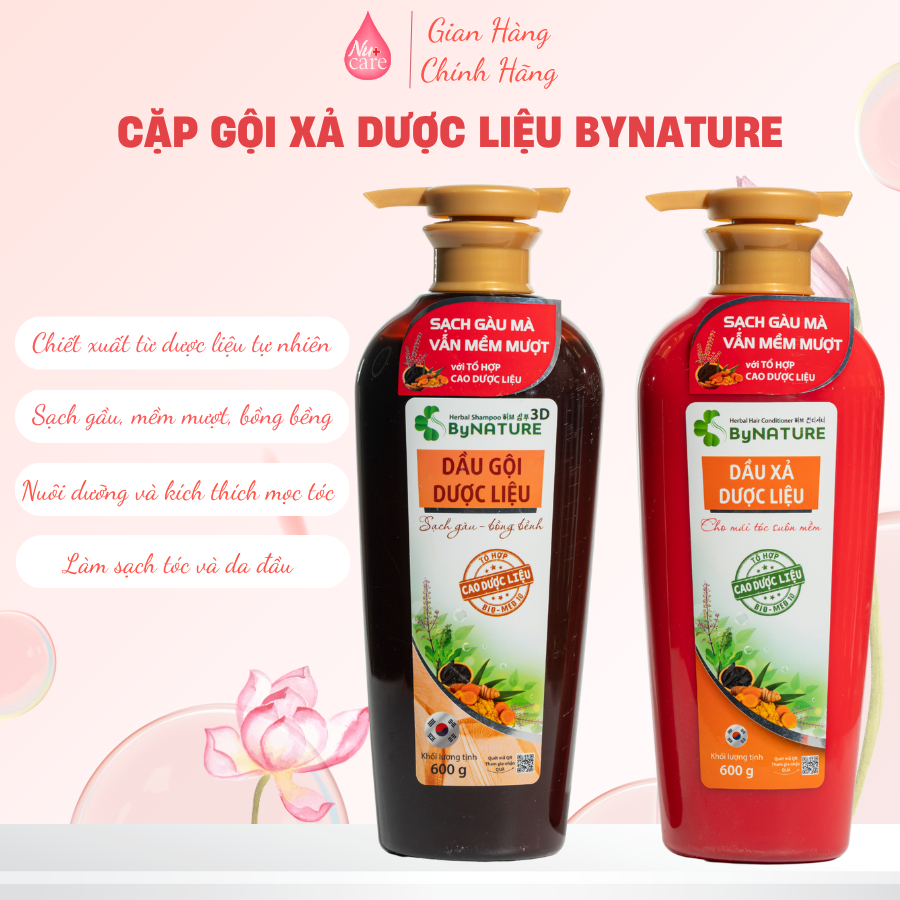 Cặp Gội Xả Dược Liệu ByNature, Sạch Gàu, Tóc Bồng Bềnh Suôn Mượt, An Toàn Lành Tính - 600g