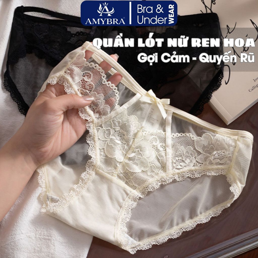 Quần Lót Sexy Cao Cấp Chất Ren Họa Tiết Quyến Rũ, Quần Chip Nữ Cạp Chun Phối Ren AMYBRA L8809