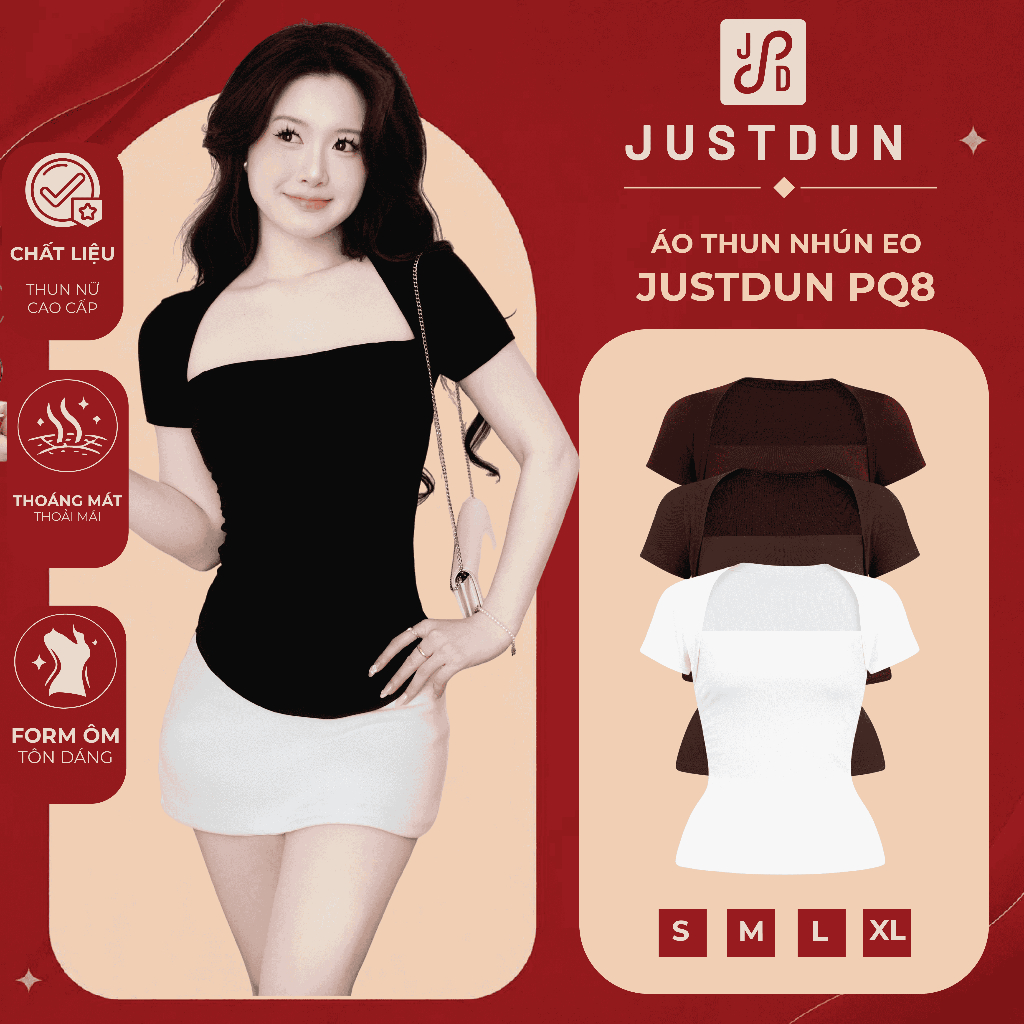 Áo Thun Nhún Eo Ngắn Tay Ôm Body Cotton Mịn JUSTDUN PQ8