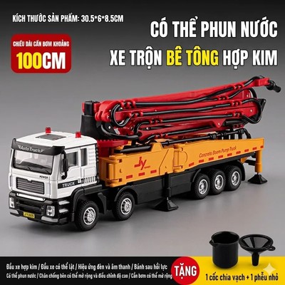 Đồ chơi xe bơm bê tông KAVY bằng hợp kim phun nước có nhạc và đèn vòi dài 100cm tỷ lệ 1:50