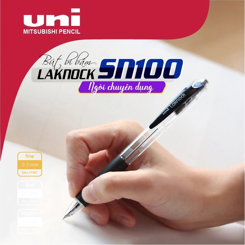 Bút bi bấm UNI LAKNOCK (SN100) 0.5/0.7/1.0/1.4mm