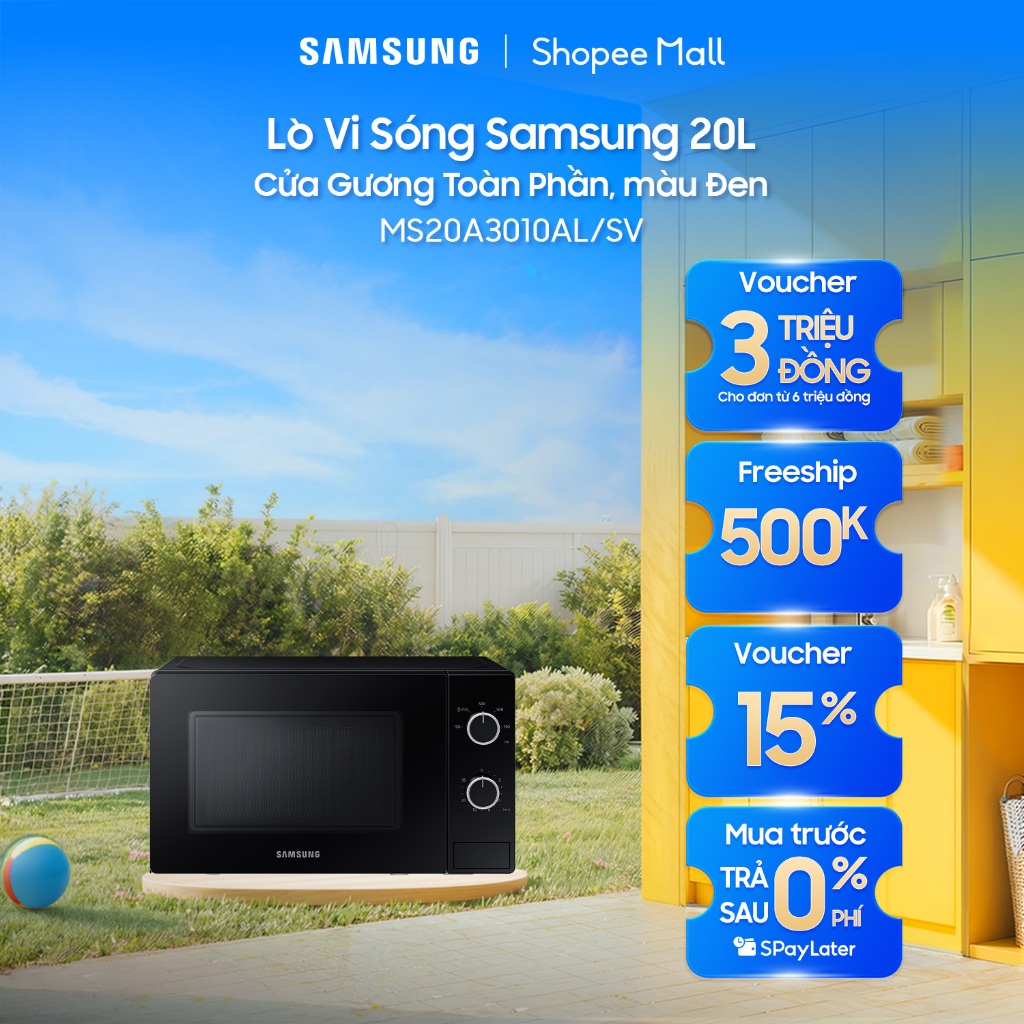 Lò Vi Sóng Samsung 20L MS20A3010AL/SV - Cửa Gương Toàn Phần, màu Đen