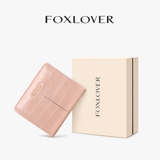 FOXLOVER Ví nữ  kiểu dáng ngắn  nhiều ngăn đựng thẻ  nhỏ gọn tiện lợi  thiết kế nứt  màu hồng và trắng
